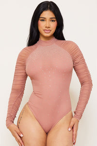 RHINESTONE WITH MESH PANELED BODYSUIT