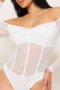 RHINESTONE OFF THE SHOULDER BODYSUIT