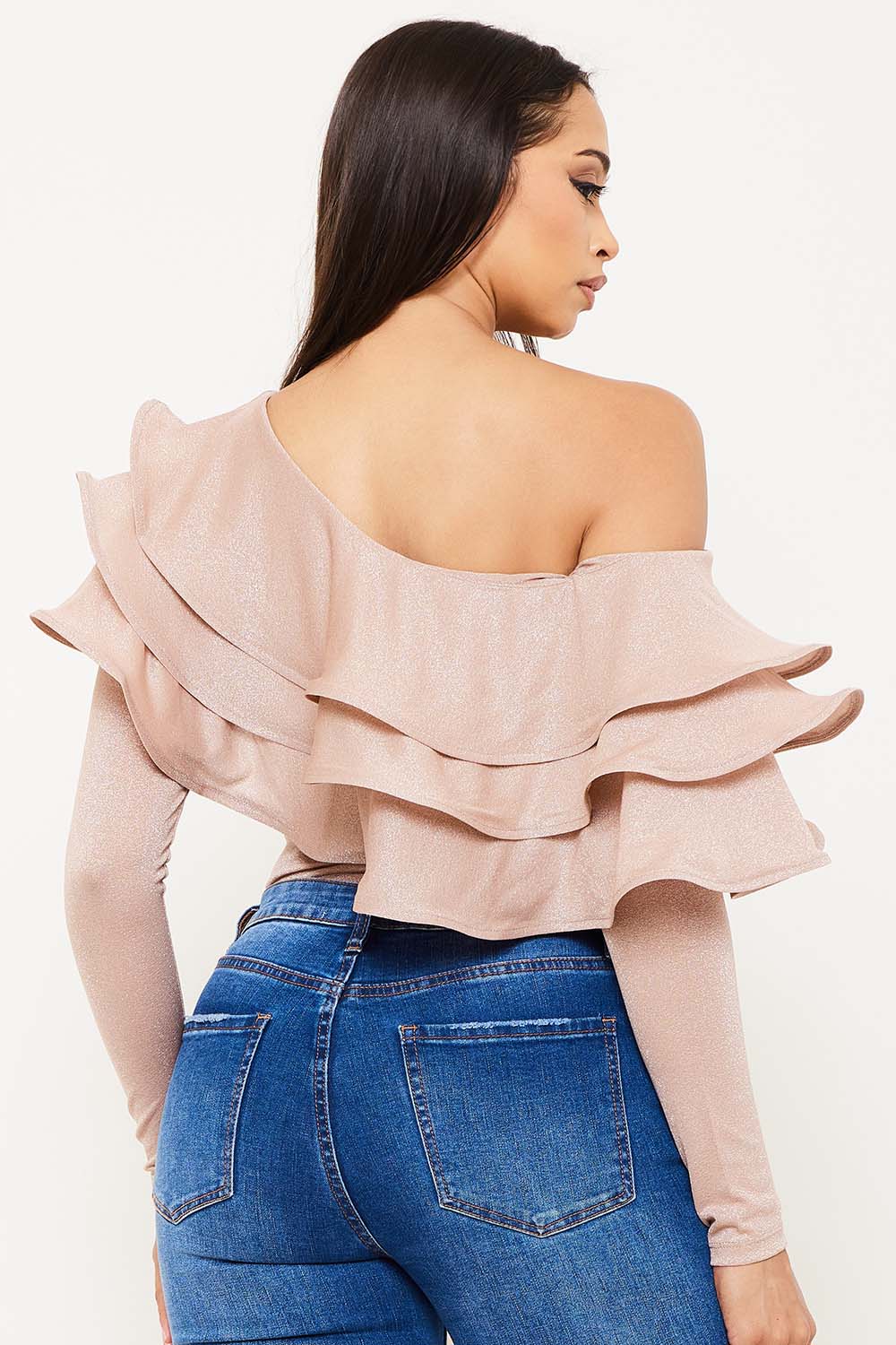 TRIPLE LAYER RUFFLE ONE SHOULDER BODYSUIT