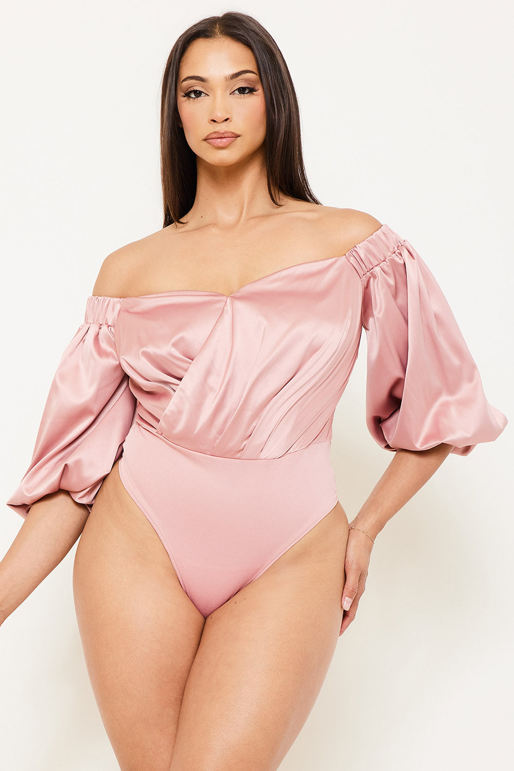 SATIN OFF THE SHOULDER BODYSUIT