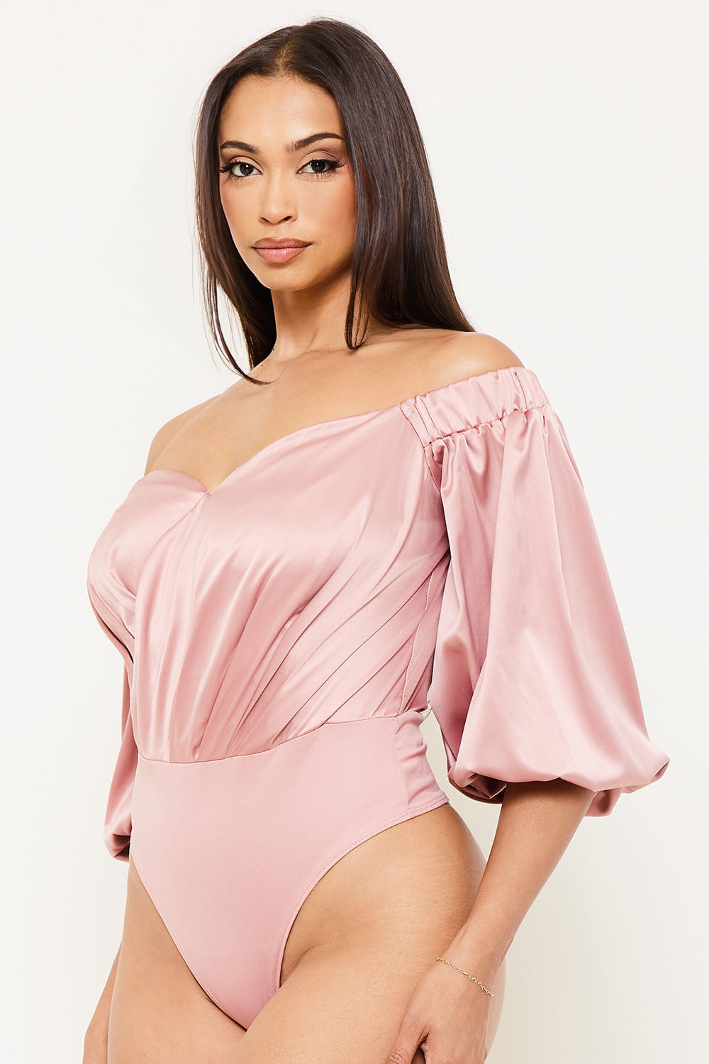 SATIN OFF THE SHOULDER BODYSUIT