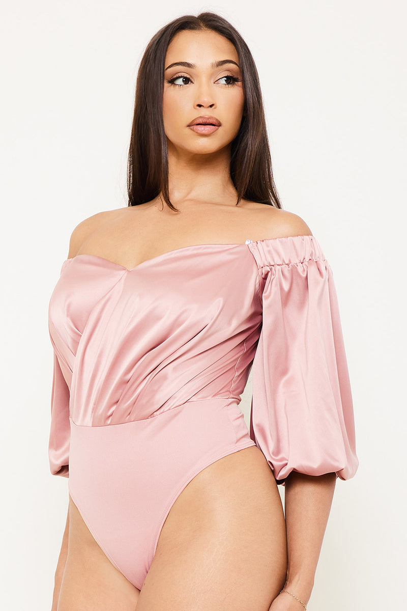 SATIN OFF THE SHOULDER BODYSUIT