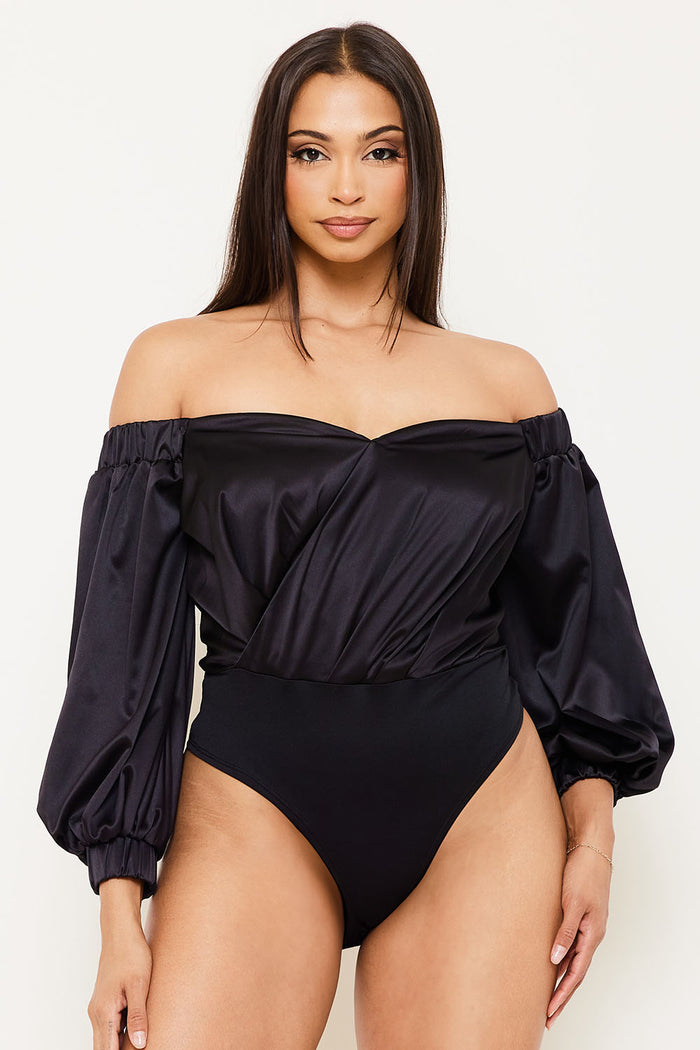 SATIN OFF THE SHOULDER BODYSUIT