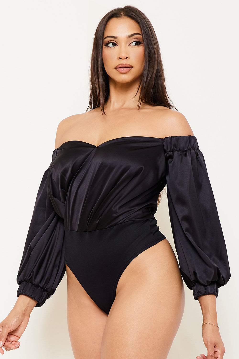 SATIN OFF THE SHOULDER BODYSUIT