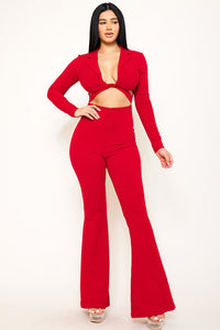 COLLAR OPEN STOMACH JUMPSUIT