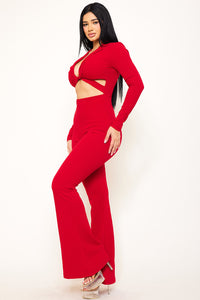 COLLAR OPEN STOMACH JUMPSUIT