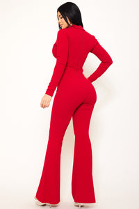 COLLAR OPEN STOMACH JUMPSUIT