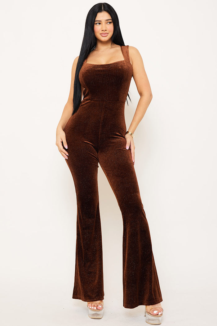 GLITTER VELVET OPEN BACK JUMPSUIT