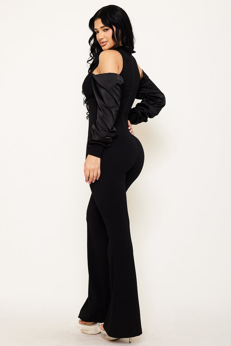 SATIN OPEN SLEEVE COLLAR JUMPSUITS