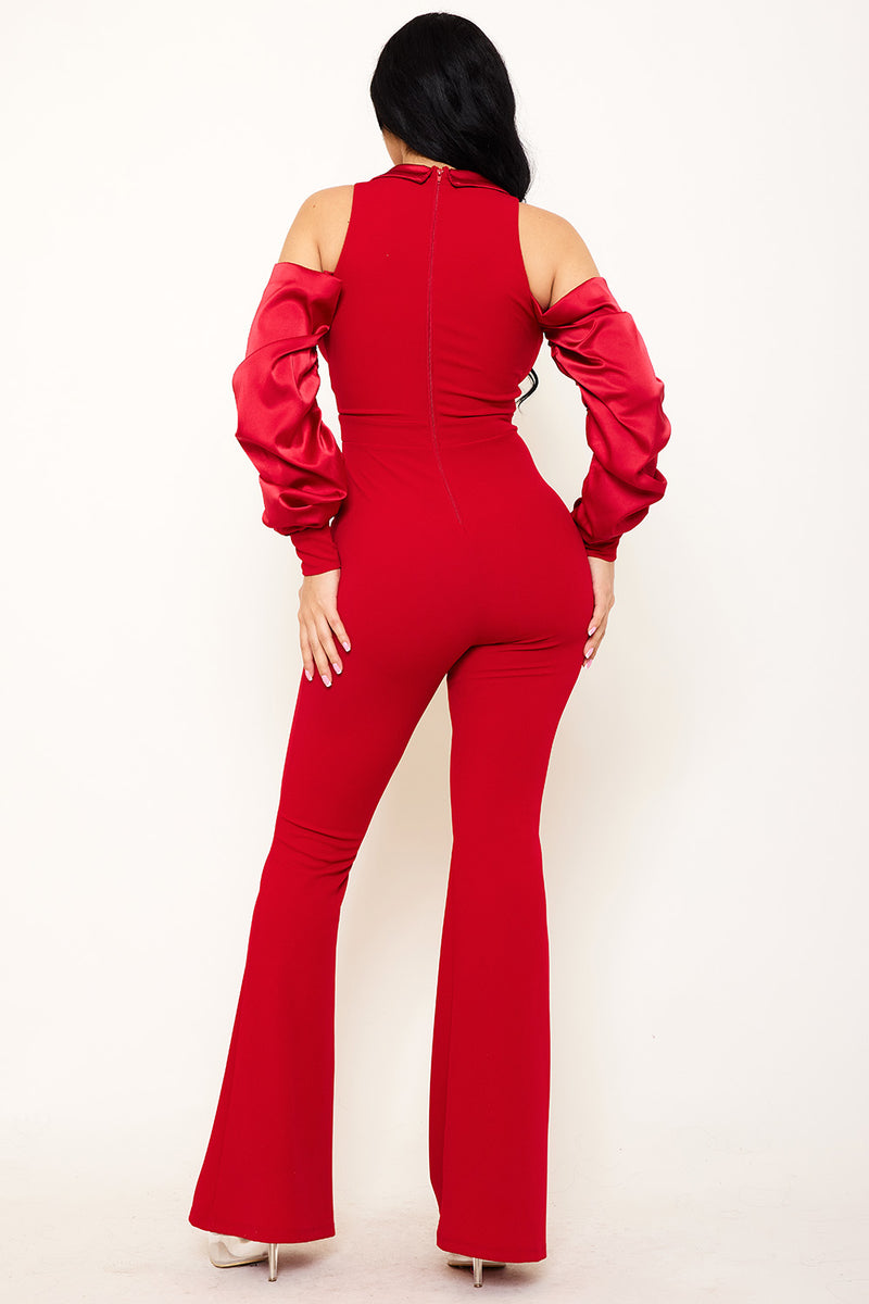 SATIN OPEN SLEEVE COLLAR JUMPSUITS