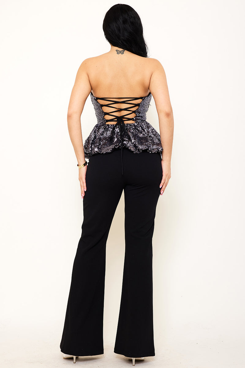 SEQUINS PUPLUM TOP JUMPSUIT