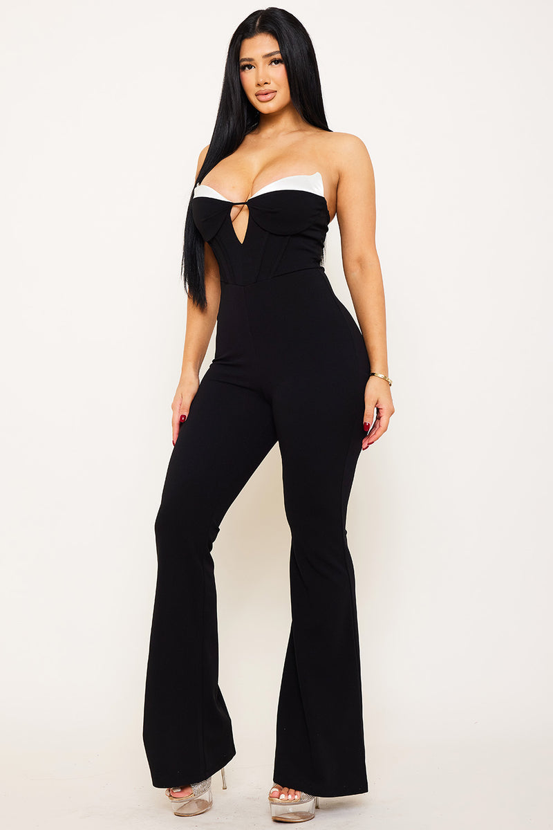 SATIN PANELLED BUSTIER TOP JUMPSUIT