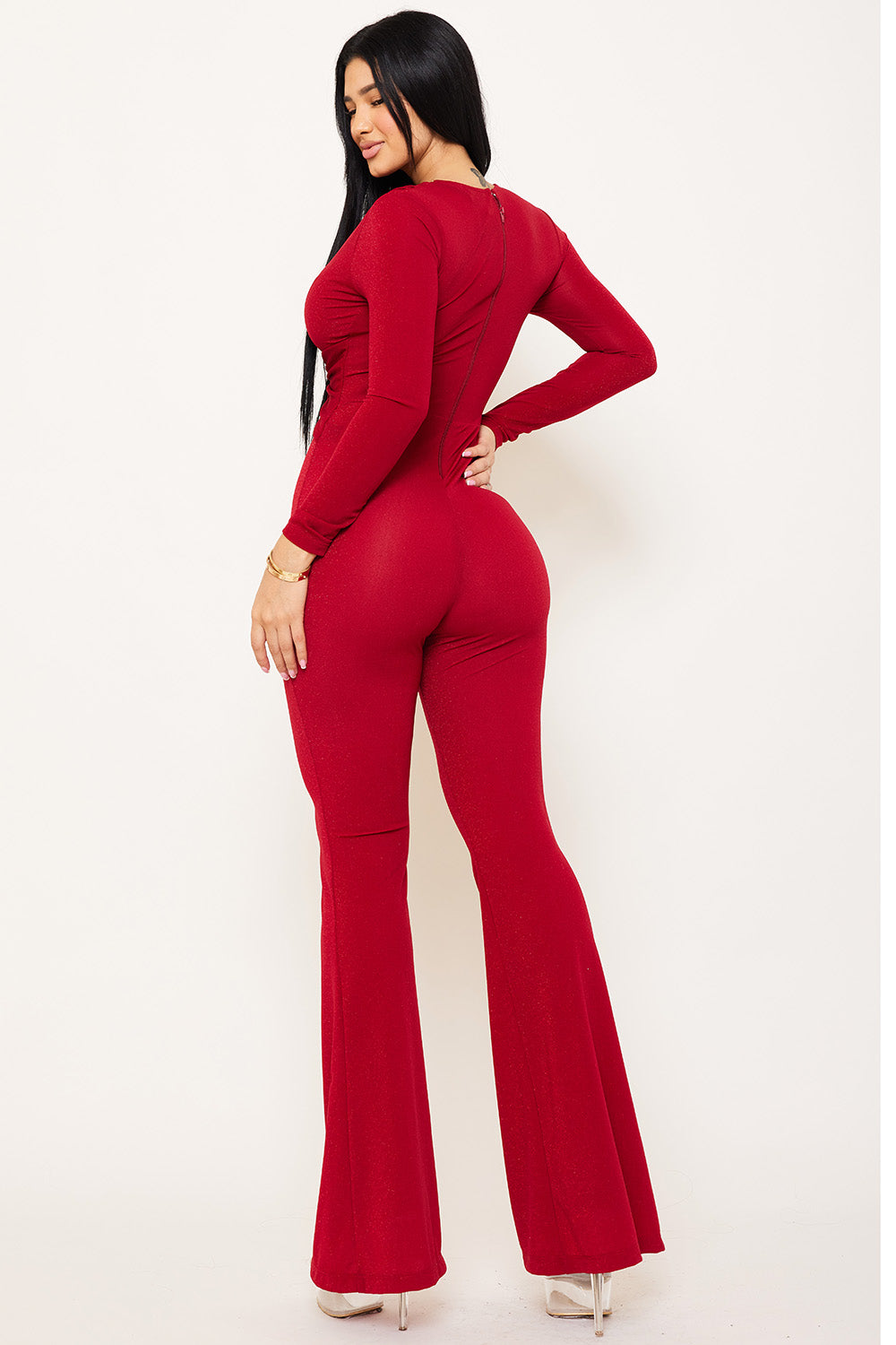 KNIT METALLIC TWIST WAIST JUMPSUIT