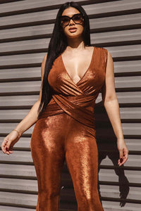 SLINKY FOIL CRISS-CROSS TOP JUMPSUIT