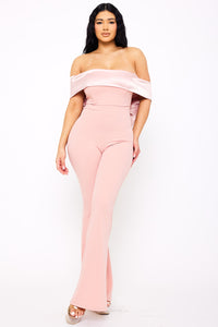 SATIN AND TECHNO CREPE CONTAST JUMPSUIT
