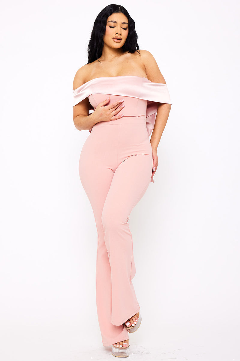 SATIN AND TECHNO CREPE CONTAST JUMPSUIT