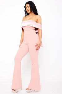 SATIN AND TECHNO CREPE CONTAST JUMPSUIT