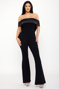 SATIN AND TECHNO CREPE CONTAST JUMPSUIT