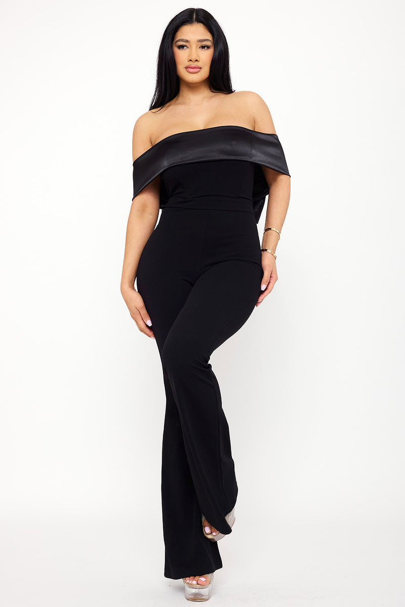 SATIN AND TECHNO CREPE CONTAST JUMPSUIT