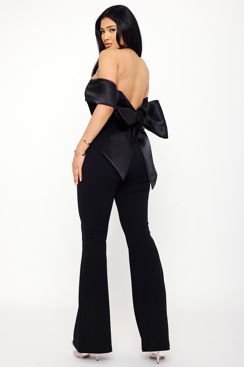 SATIN AND TECHNO CREPE CONTAST JUMPSUIT