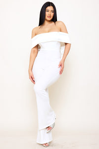 SATIN AND TECHNO CREPE CONTAST JUMPSUIT