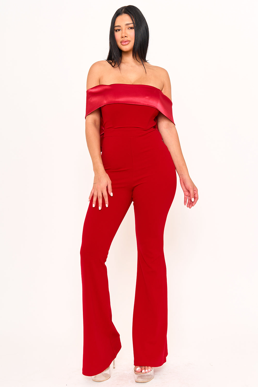 SATIN AND TECHNO CREPE CONTAST JUMPSUIT