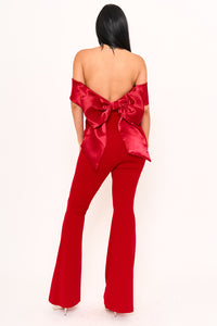 SATIN AND TECHNO CREPE CONTAST JUMPSUIT