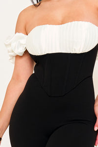 SATIN AND TECHNO CREPE FABRIC CONTRAST JUMPSUIT