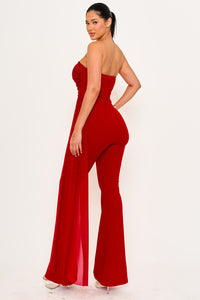 RHINESTONE ON MESH TUBE TOP JUMPSUIT