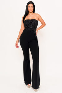 RHINESTONE ON MESH TUBE TOP JUMPSUIT