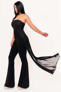 RHINESTONE ON MESH TUBE TOP JUMPSUIT