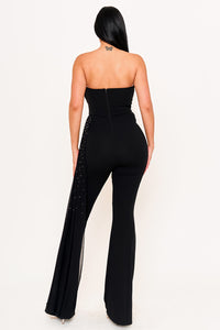 RHINESTONE ON MESH TUBE TOP JUMPSUIT
