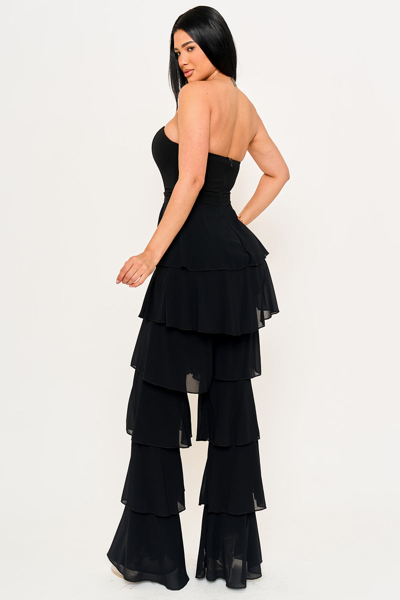 TECHNO CREPE & CHIFFON CONTRAST JUMPSUIT