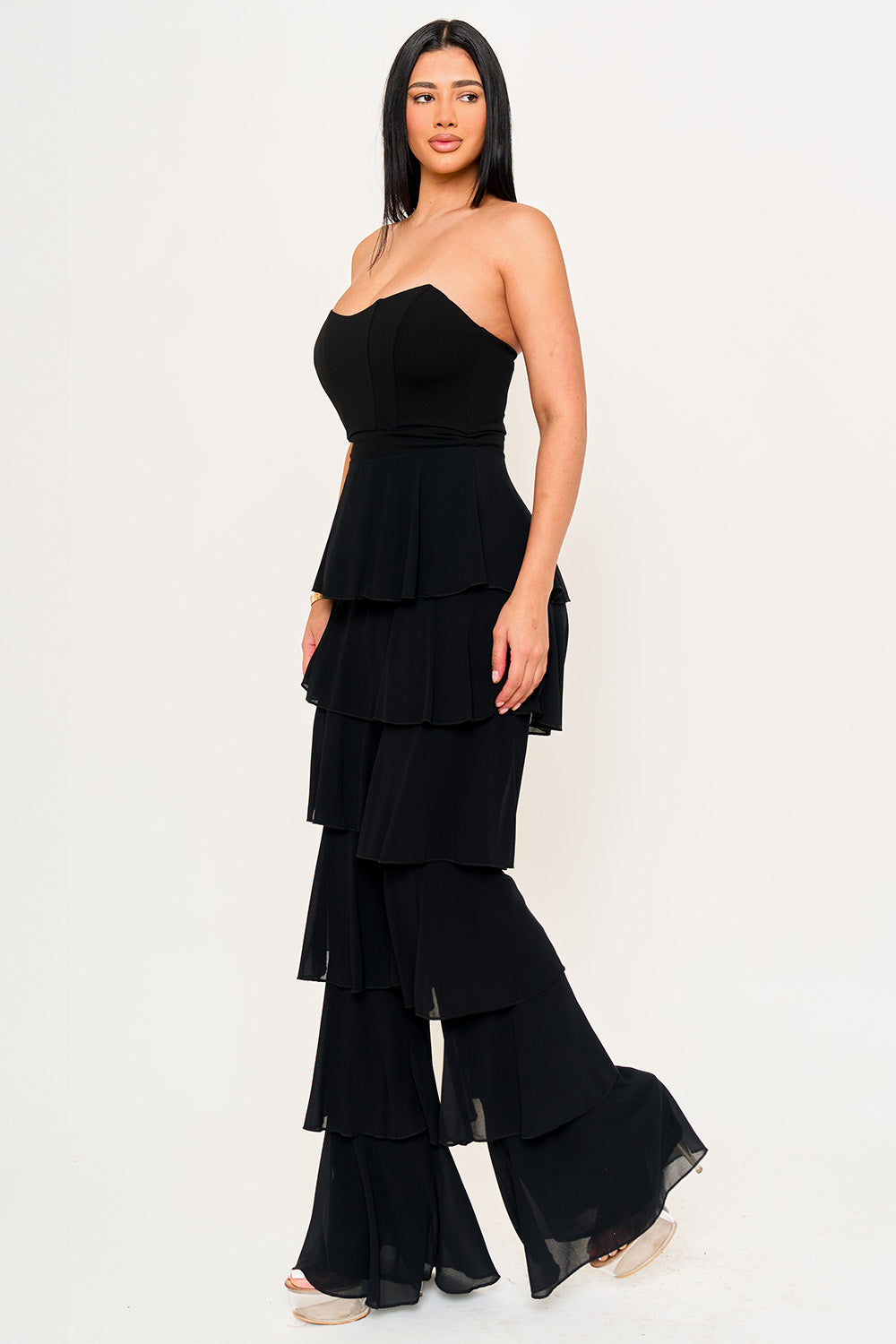 TECHNO CREPE & CHIFFON CONTRAST JUMPSUIT