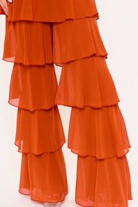 TECHNO CREPE & CHIFFON CONTRAST JUMPSUIT