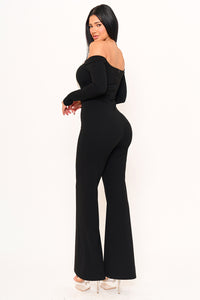 OFF THE SHOULDER CONTRAST TRIM JUMPSUIT