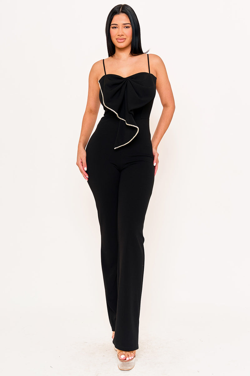 RHINESTONE TRIM THE EDGE OF THE BOW JUMPSUIT