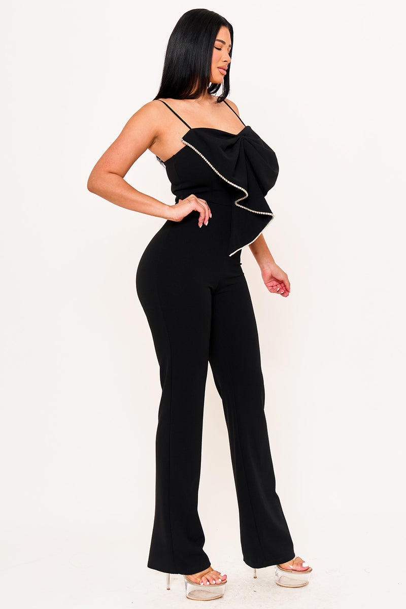 RHINESTONE TRIM THE EDGE OF THE BOW JUMPSUIT