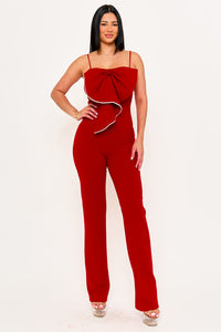 RHINESTONE TRIM THE EDGE OF THE BOW JUMPSUIT