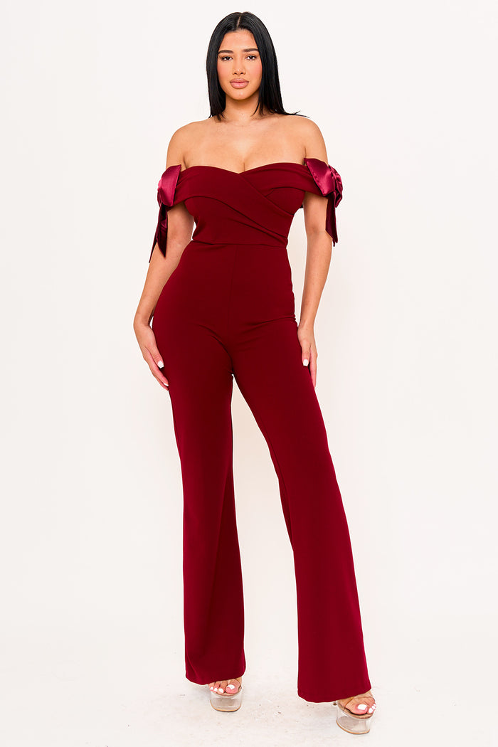 COLOR CONTRAST OFF THE SHOULDER JUMPSUIT