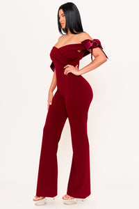 FABRIC CONTRAST OFF THE SHOULDER JUMPSUIT
