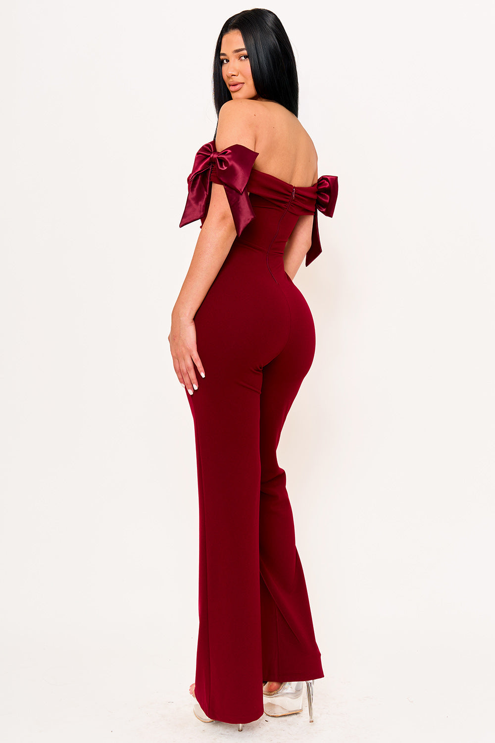 FABRIC CONTRAST OFF THE SHOULDER JUMPSUIT