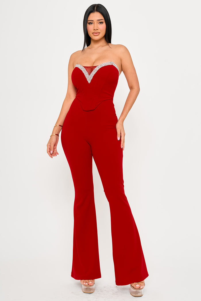 RHINESTONE TAPE TRIM AROUND BUST JUMPSUIT