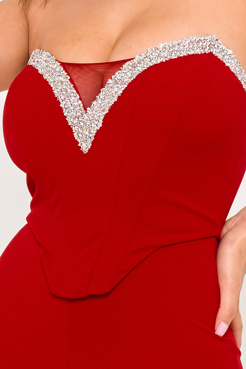 RHINESTONE TAPE TRIM AROUND BUST JUMPSUIT