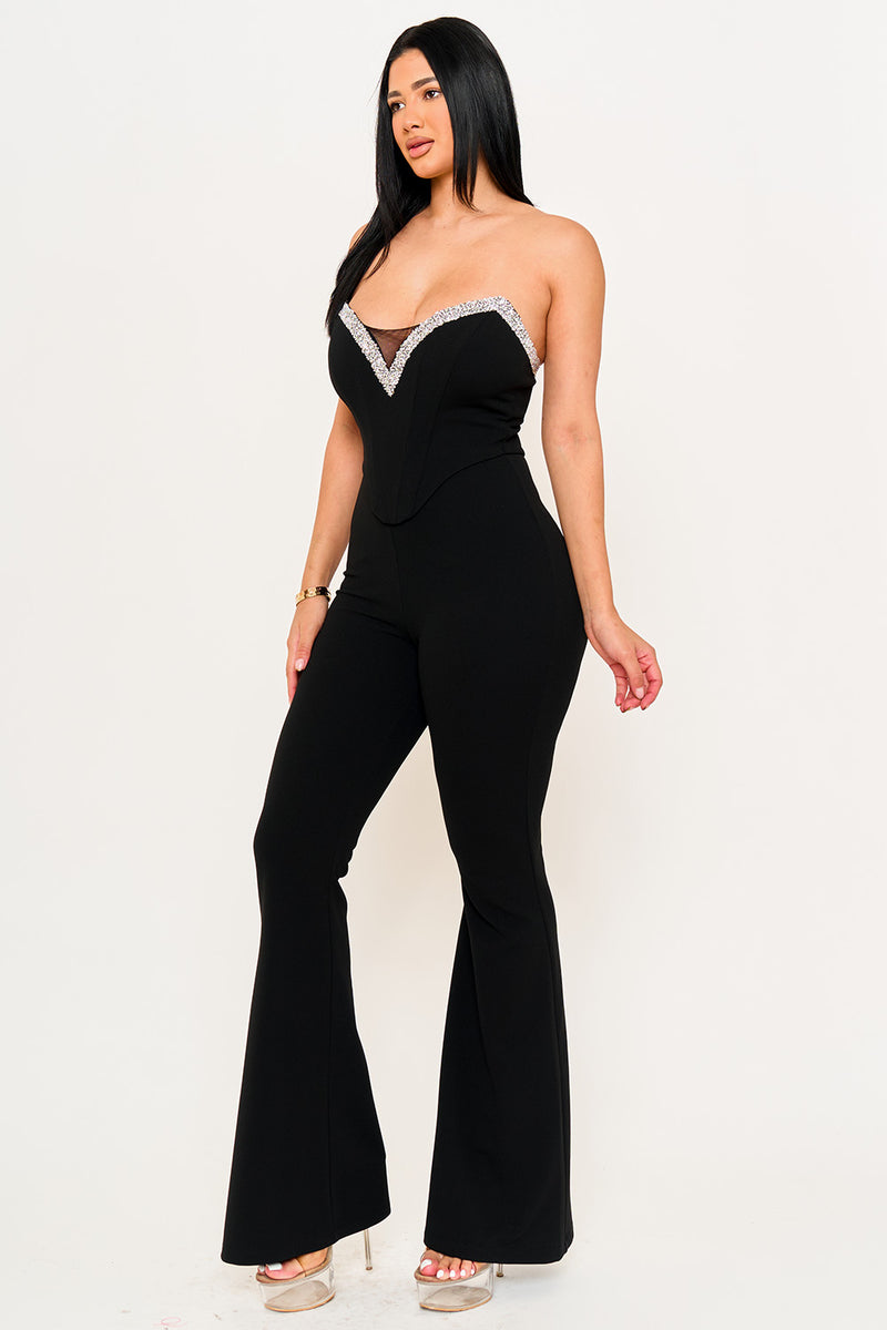 RHINESTONE TAPE TRIM AROUND BUST JUMPSUIT