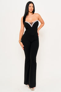 RHINESTONE TAPE TRIM AROUND BUST JUMPSUIT