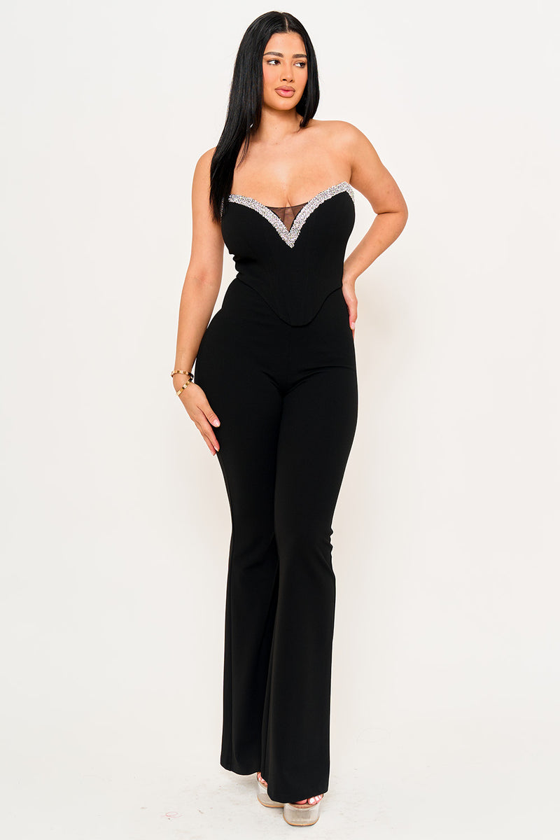 RHINESTONE TAPE TRIM AROUND BUST JUMPSUIT