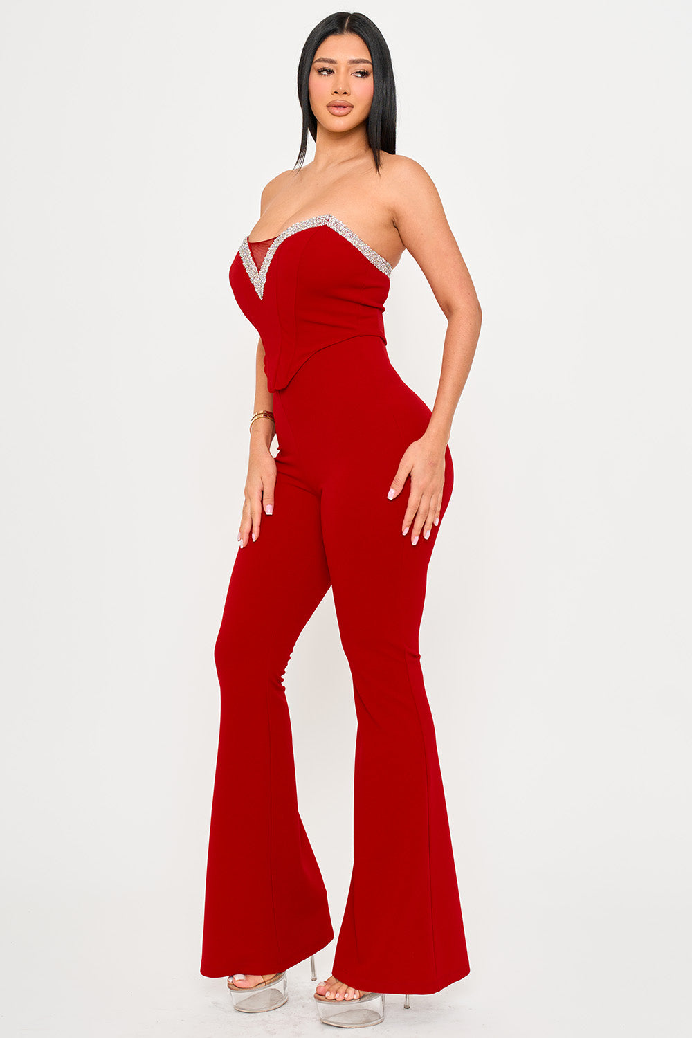 RHINESTONE TAPE TRIM AROUND BUST JUMPSUIT