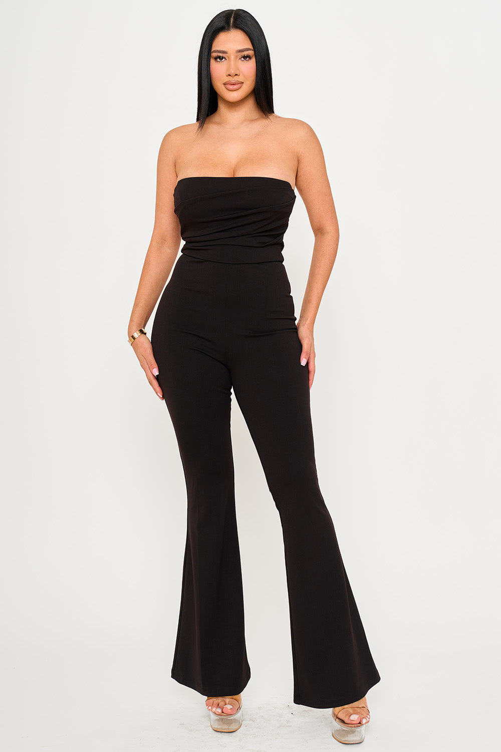 PLEATED BUST WITH ATTACHED LONG SLEEVE CAPE JUMPSUIT