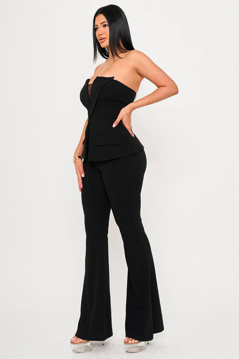 TUBE TOP WITH COLLAR DETAIL PEPLUM JUMPSUIT